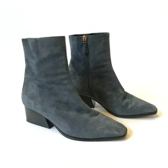 Marion Parke Pauline Boots Ankle Booties Womens 37.5 7.5 Smoke Blue Suede Shoes